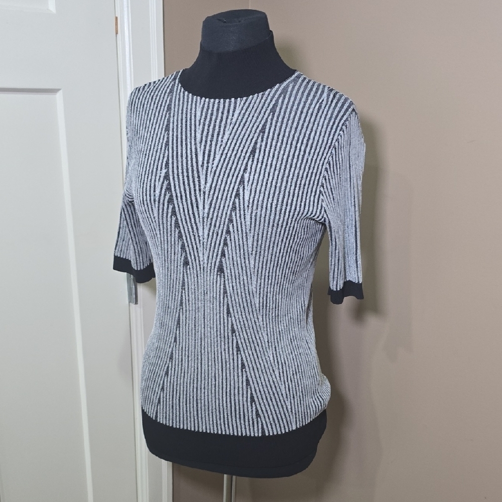 STORM & MARIE Striped Stretch Fitted  Turtleneck Top